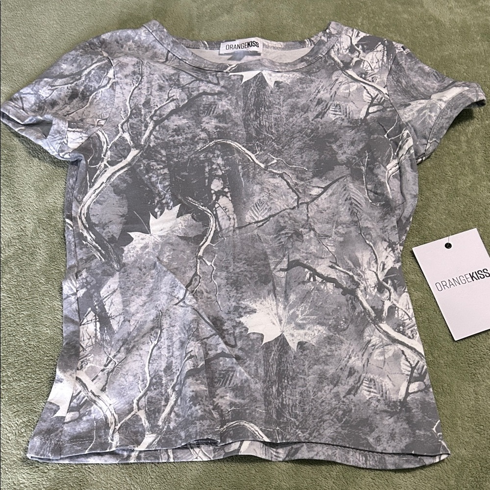 Orange Kiss Women's Short Sleeve Camouflage Top